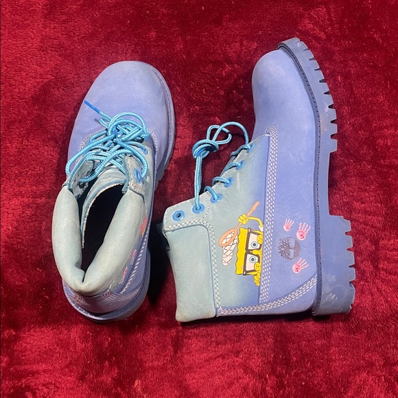 Timberland Blue Kids Boots Special Edition Sponge Bob with Fun Design - Picture 8 of 9